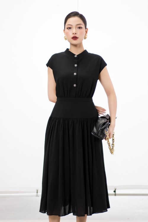 Sixdo BLack Woven Mdi Dress